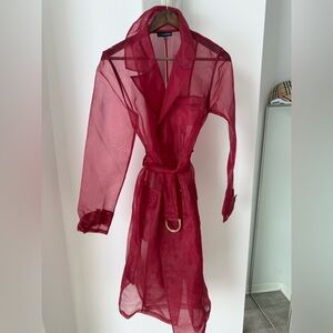 JLUXLABEL Sheer Red Trench Coat